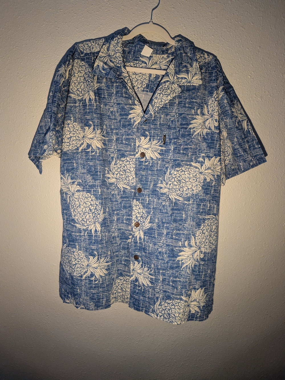 Palmwave Men's Blue Pineapple Print Button-Up Hawaiin Shirt 2XL